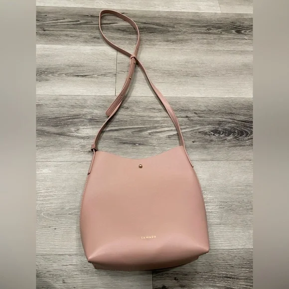 SAMARA Medium Off the Shoulder Bucket Crossbody Bag Pink Peony Vegan Leather - Picture 5 of 14